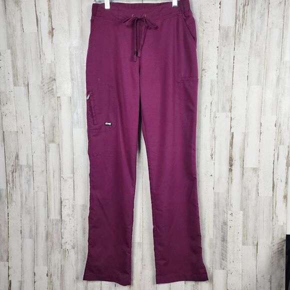 Grey's Anatomy Spandex Stretch 3 Pocket Cargo Scrub Pants Wine Size Small Tall - Picture 1 of 11
